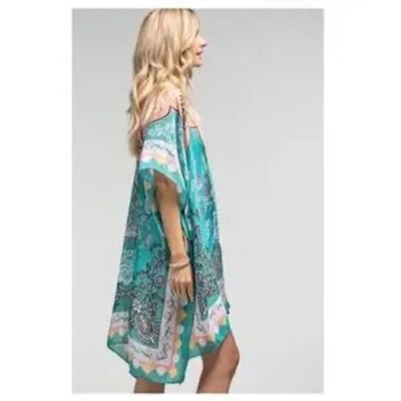 Kimono Lightweight Aqua and Peach ColorsOne Size - Picture 5 of 6